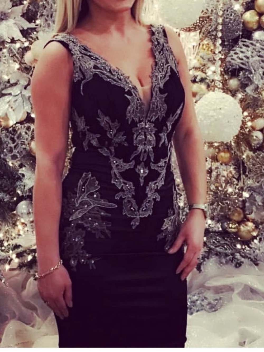 Black Midi Dress with Silver Embellished Appliqué